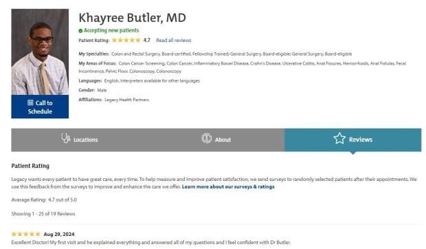 Dr. Butler profile screenshot