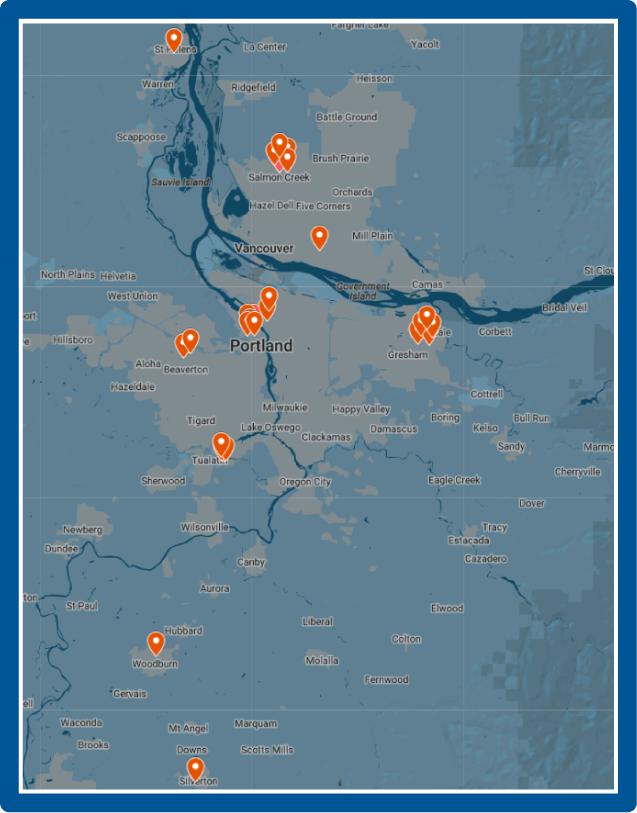 map showing the Legacy Cancer Institute locations
