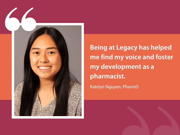 Burgundy and orange digital graphic with a quote in white font from Katelyn Nguyen